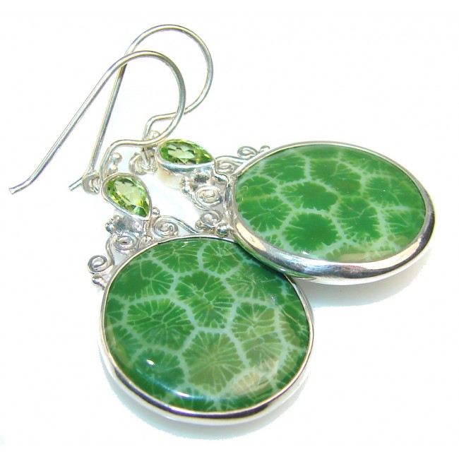 Secret Green Fossilized Coral Sterling Silver earrings