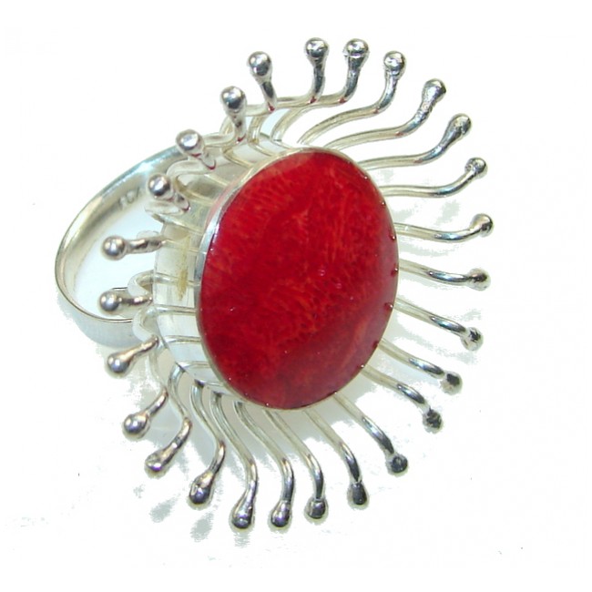 Love Kiss!! Fossilized Coral Sterling Silver ring s. 6 - Adjustable