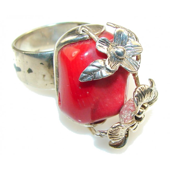Flower Design!! Fossilized Coral Sterling Silver ring s. 9