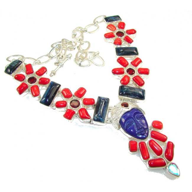 Fabulous Design!! Red Coral Sterling Silver necklace