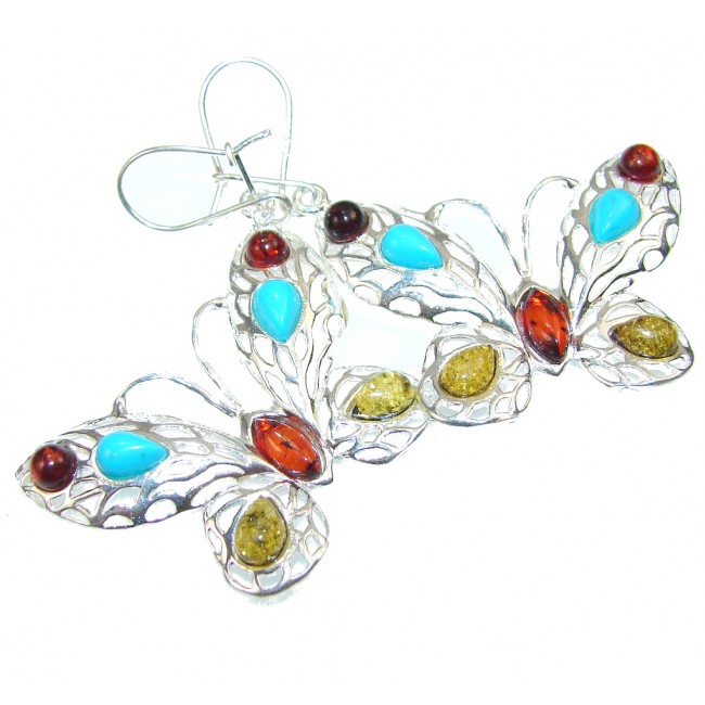Beautiful Design!! Polish Amber Sterling Silver earrings