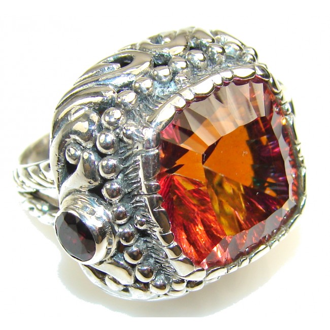 Precious Design!! Red Magic Topaz Sterling Silver ring; s.7