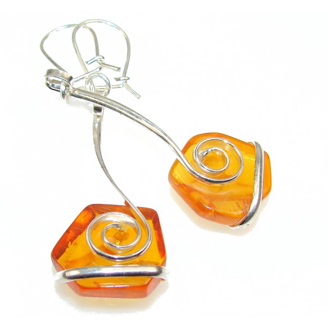 Perfect Brown Polish Amber Sterling Silver earrings