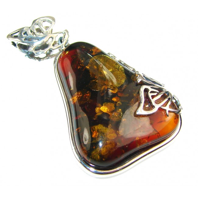 Awesome Polish Amber Sterling Silver Pendant