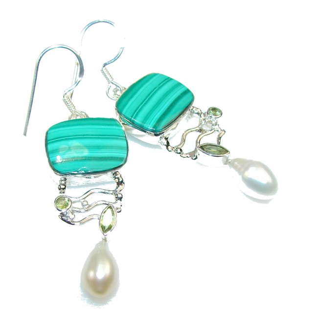 Delicate Green Malachite Sterling Silver earrings