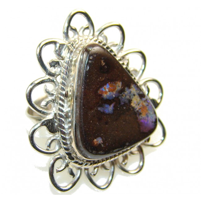 Stylish Boulder Opal Sterling Silver Ring s. 8