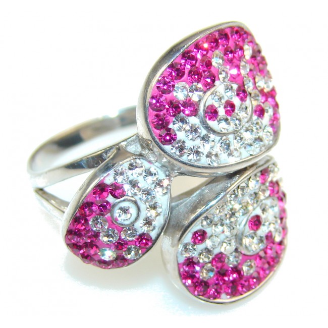 Princess Design!! Pink & White Quartz Sterling Silver Ring s. 9 1/2