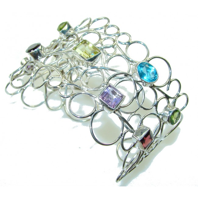 Beautiful Design!! Multigem Sterling Silver Bracelet /Cuff