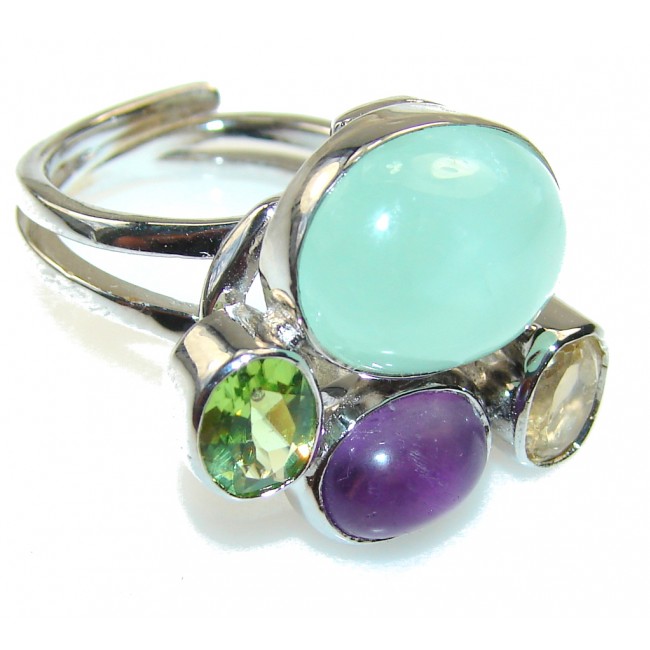 New Green-Blue Aquamarine Sterling Silver Ring s. 8 - Adjustable
