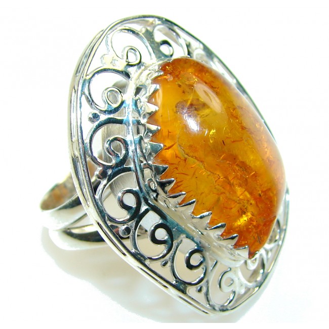 Excellent Brown Amber Sterling Silver Ring s. 10 1/2