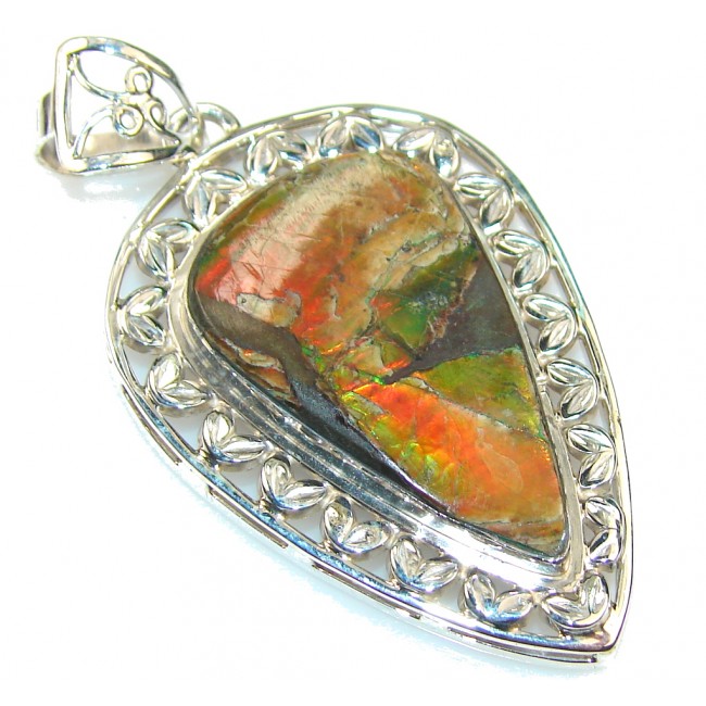 Beautiful Red Ammolite Sterling Silver Pendant