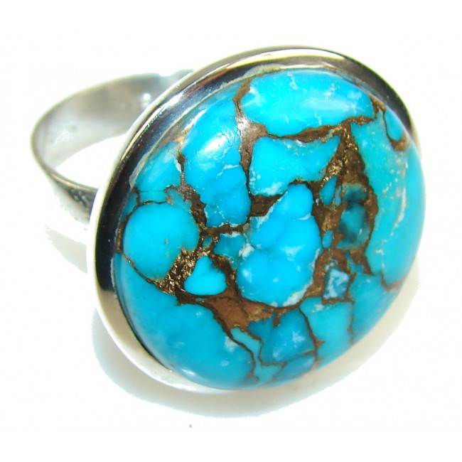 Blue Copper Turquoise Sterling Silver Ring s. 11 1/4