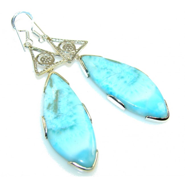 Amazing Design!! Light Blue Larimar Sterling Silver earrings / Long