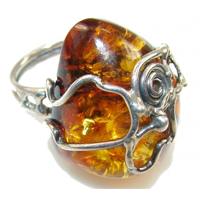 Beautiful Polish Amber Sterling Silver Ring s. 6 1/4