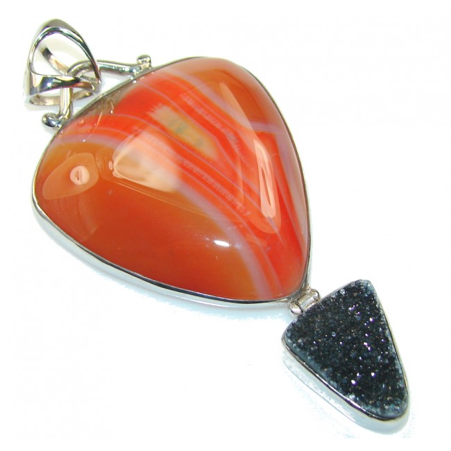Big Excellent Brown Botswana Agate Sterling Silver Pendant