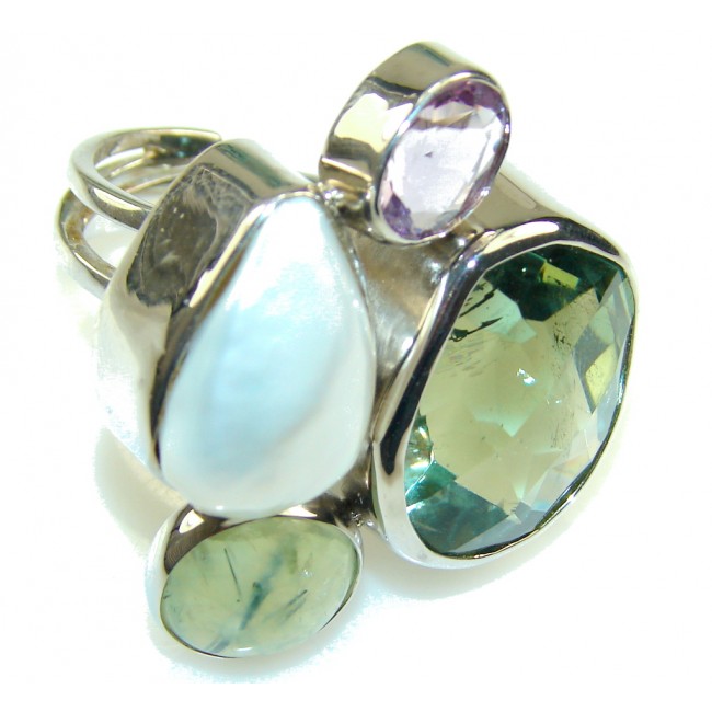 Huge! Aura Of Beauty Light Green Amethyst Sterling Silver ring s. 8- Adjustable