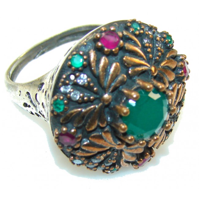 Vintage Style!! Green Emerald Sterling Silver ring s. 8