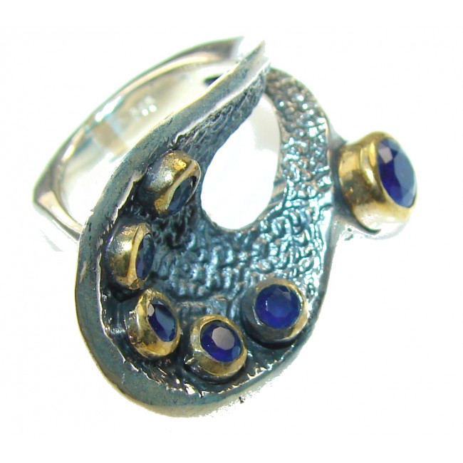 New Style!! Oxidized Silver,13ct. Sapphire Sterling Silver Ring s. 8