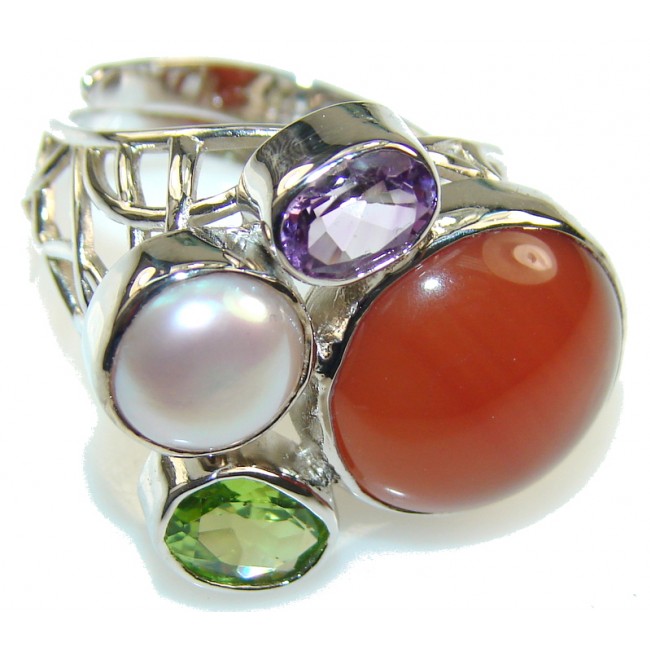 Amazing Design Brown Carnelian Sterling Silver ring s. 8 - adjustable