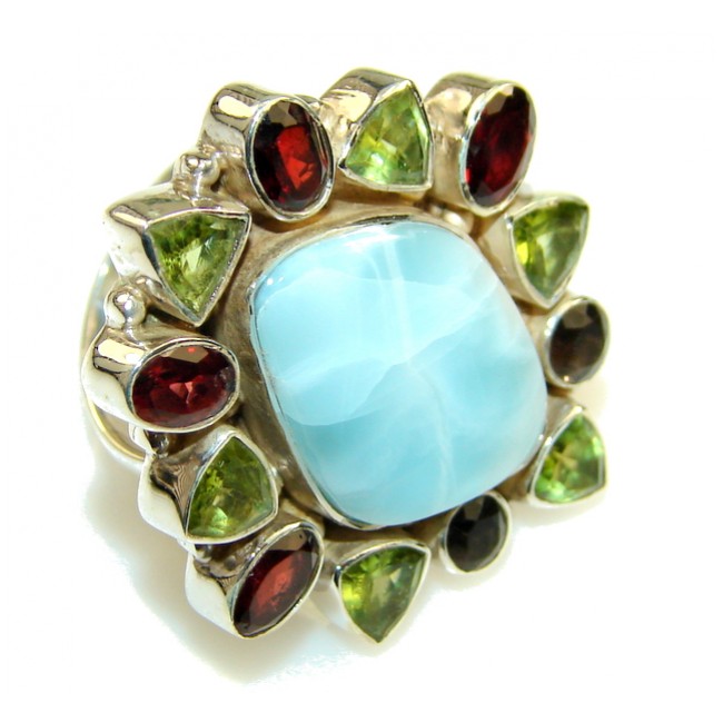 New Fabulous Blue Larimar Sterling Silver Ring s. 7 1/4