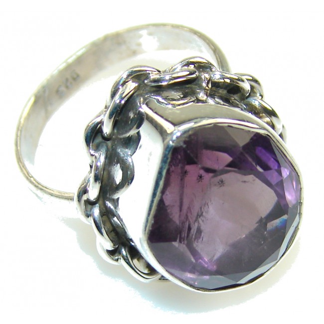 Natural Purple Amethyst Sterling Silver ring; size 9 1/4