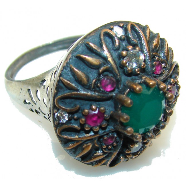 Vintage Style!! Green Emerald Sterling Silver ring s. 8 1/4