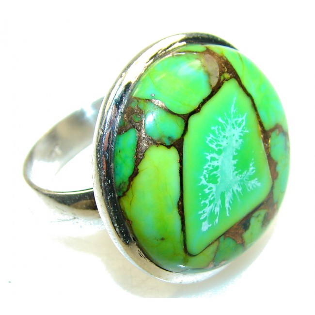 Green Copper Turquoise Sterling Silver Ring s. 11 1/4