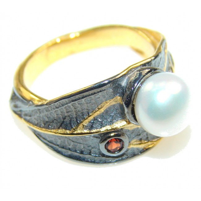 Delicate Italy Made, Rhodium Plated, 18ct Gold Plated Fresh Water Pearl Sterling Silver ring; 6