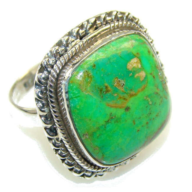 Fresh Green Copper Turquoise Sterling Silver Ring s. 9 1/2
