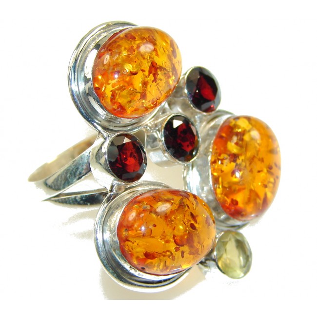 Stablized Brown Amber Sterling Silver Ring s. 10 1/4