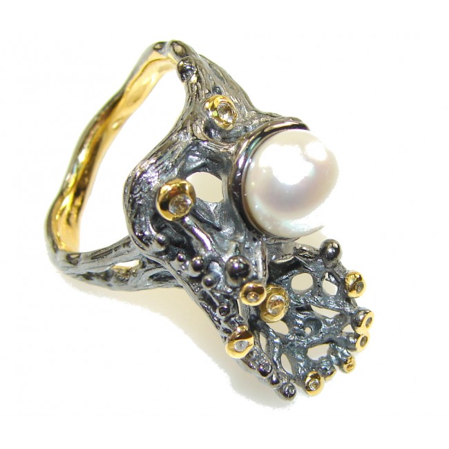 Gorgeous Italy Made, Rhodium Plated, 18ct Gold Plated Fresh Water Pearl Sterling Silver ring; 6 1/4