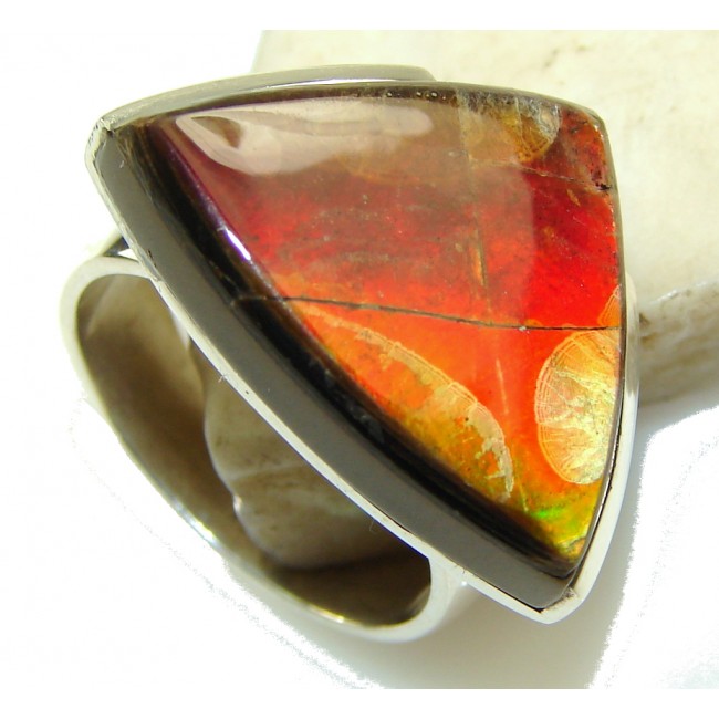 Sunset Glow!! Ammolite Sterling Silver ring s. 7
