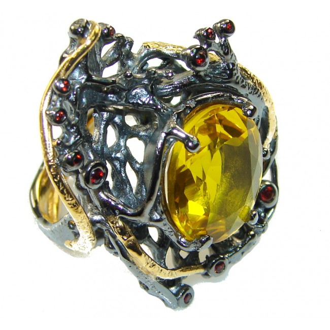 Italy Made,Rhodium Plated, 18ct Gold Plated Yellow Citrine Sterling Silver Ring s. 9