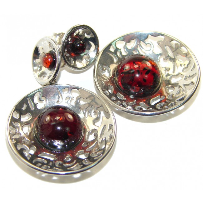 Incredible Deep Brown Polish Amber Sterling Silver earrings