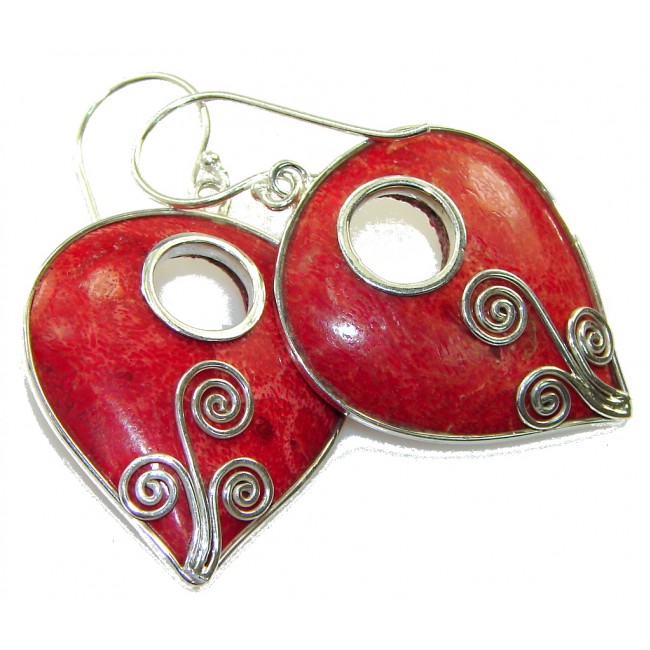 Perfect Red Fossilized Coral Sterling Silver earrings