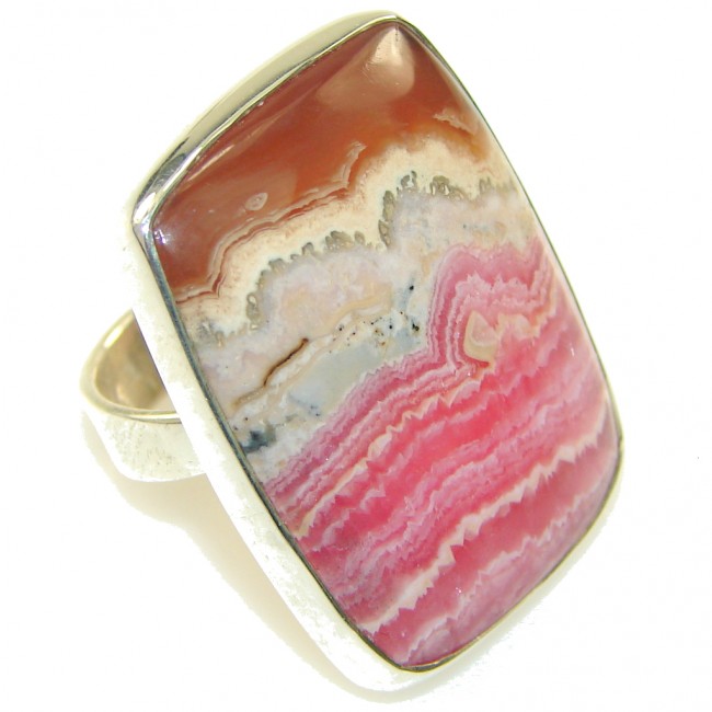 Natural Pink Rhodochrosite Sterling Silver ring s. 6