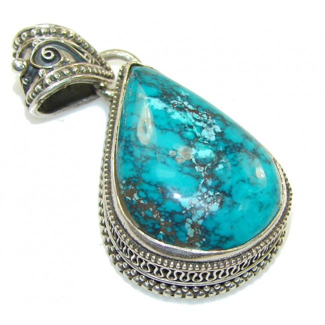 Mountain Spiderweb, A-Grade Blue/Green! Turquoise Sterling Silver Pendant