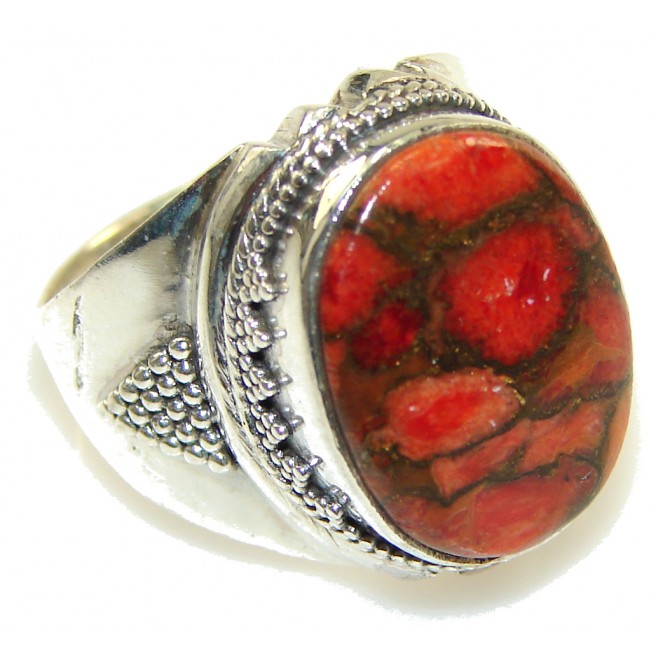 Orange Copper Turquoise Sterling Silver Ring s. 7 1/4