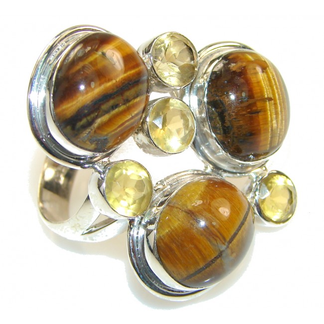 Fabulous Design!! Brown Tigers Eye Sterling Silver Ring s. 10 1/4