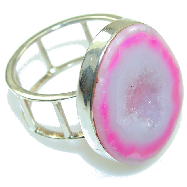 Fabulous Pink Agate Druzy Sterling Silver ring s. 9 1/4