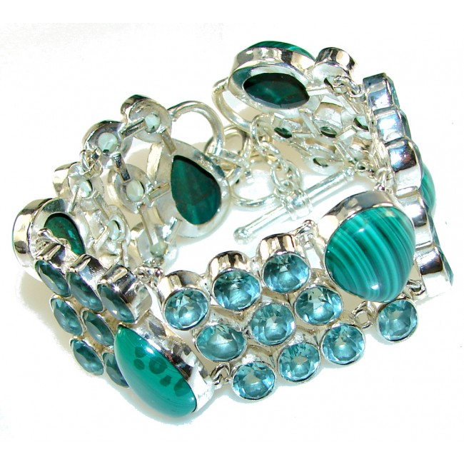 Amazing Design!! Green Malachite Sterling Silver Bracelet