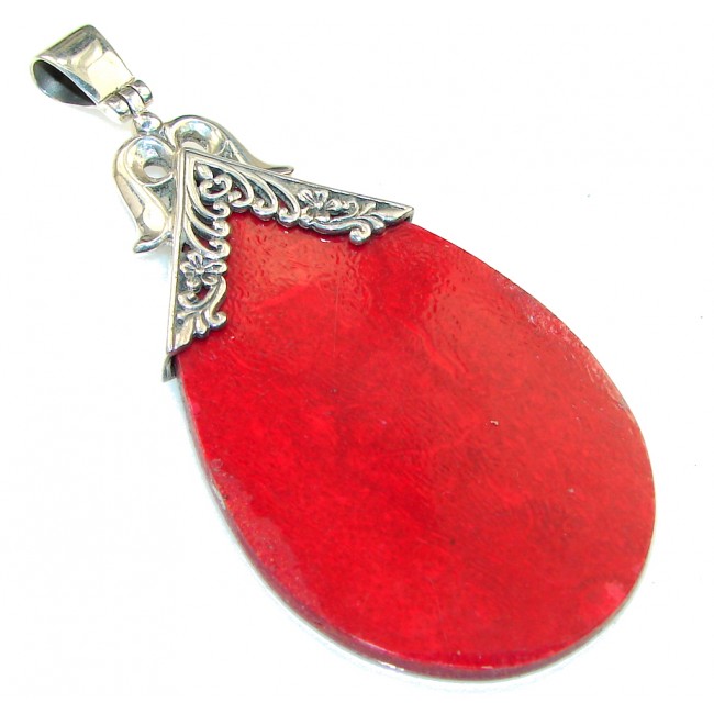True Love!! Red Fossilized Coral Sterling Silver pendant