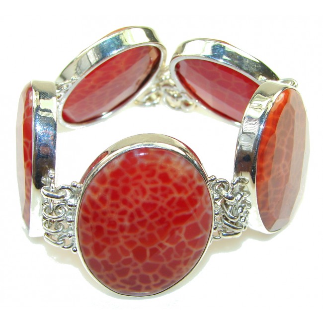 Natural Beauty!! Red Fossilized Coral Sterling Silver Bracelet