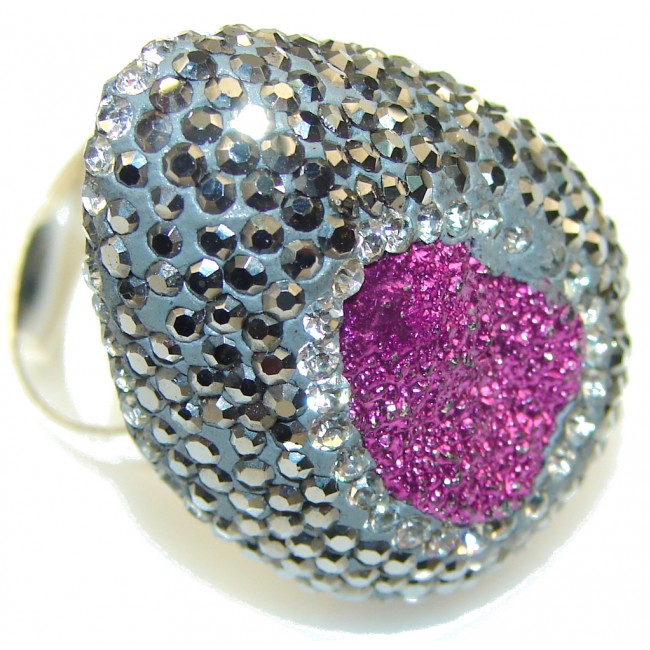 New Design!! Purple Druzy Sterling Silver Ring s. 9 - Adjustable