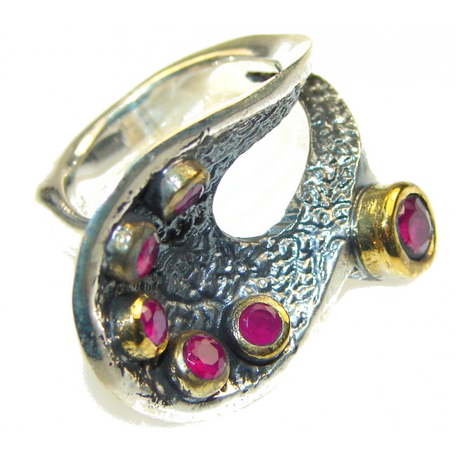 Amazing Turkish! Red Ruby Sterling Silver, 18ct gold plated ring s.7 1/2