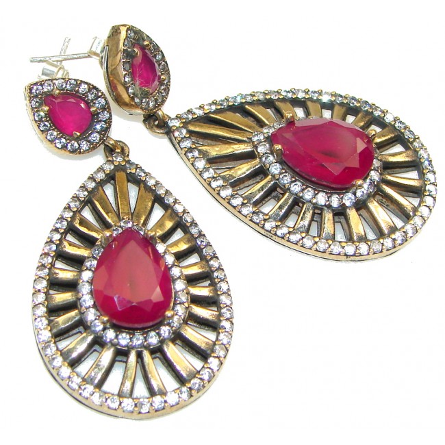 Large! Gorgeous Pink Ruby Sterling Silver earrings
