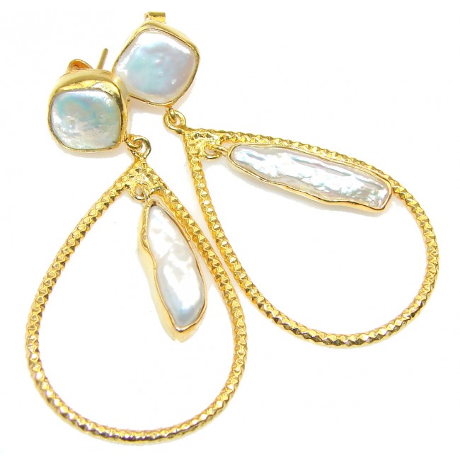 New Gorgeous Design!! Mother of Pearl, Gold Plated Sterling Silver earrings