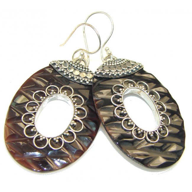Fashion!! Brown Blister Pearl Sterling Silver earrings