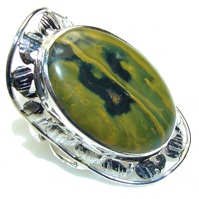 Beautiful! Green Ocean Jasper Sterling Silver Ring s. 11