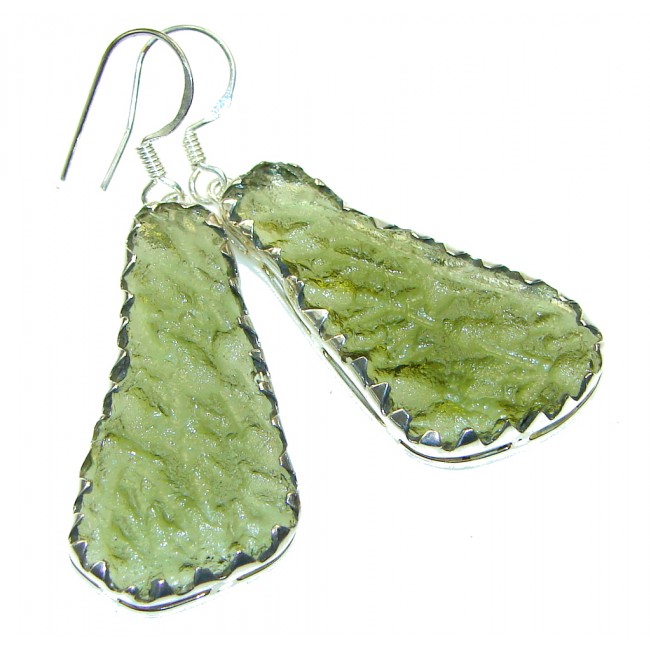 Stylish!! Green Moldavite Silver Sterling earrings